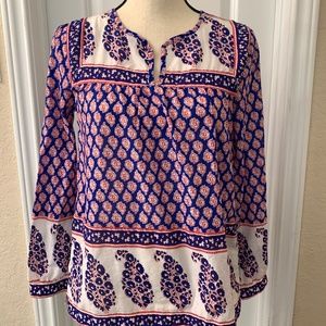 J.Crew  Women's Size 2 French Country Peasant Top Red White Blue Paisley   F0871